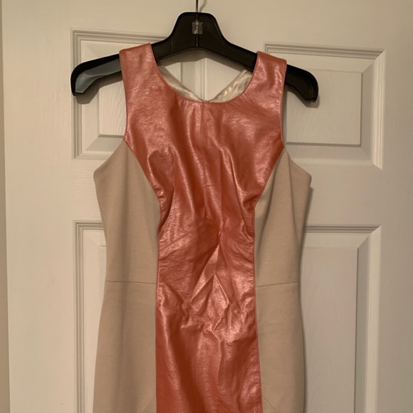 Bone Sheath dress w/pink faux leather inserts - Picture 2 of 3
